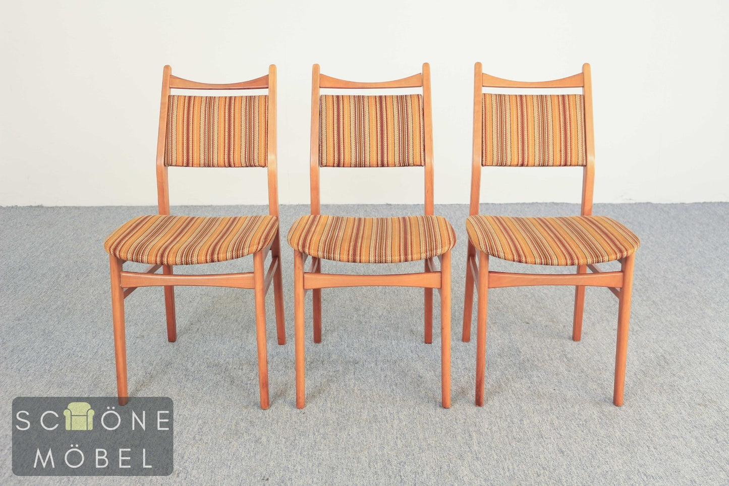 3x Vintage Stuhl Holz Polster Streifen Danish Design Mid Century Esszimmer Chair