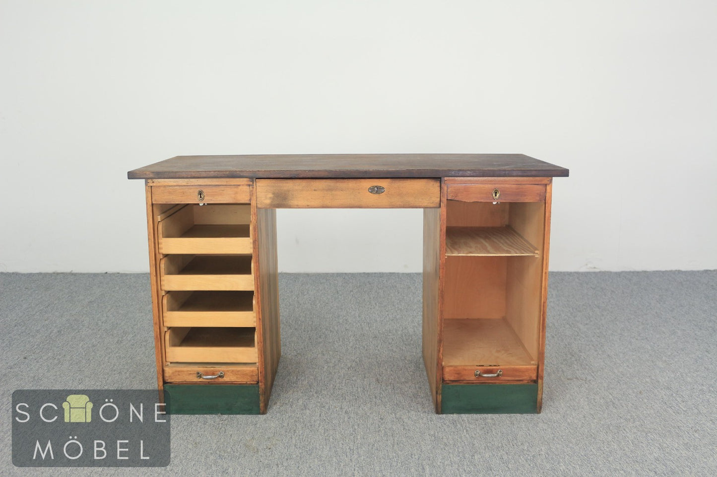 Antik Stil Gründerzeit Schreibtisch Vintage Sekretär Rolladenschrank Tisch