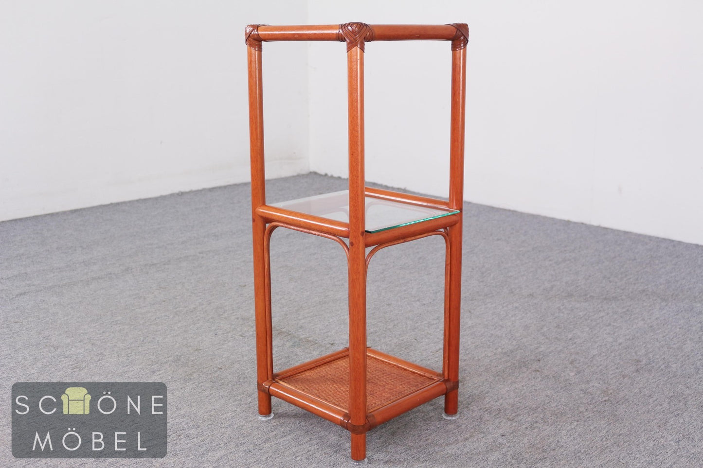Rattan Blumenständer Pflanzenständer Regal Vintage Boho Bambus Design