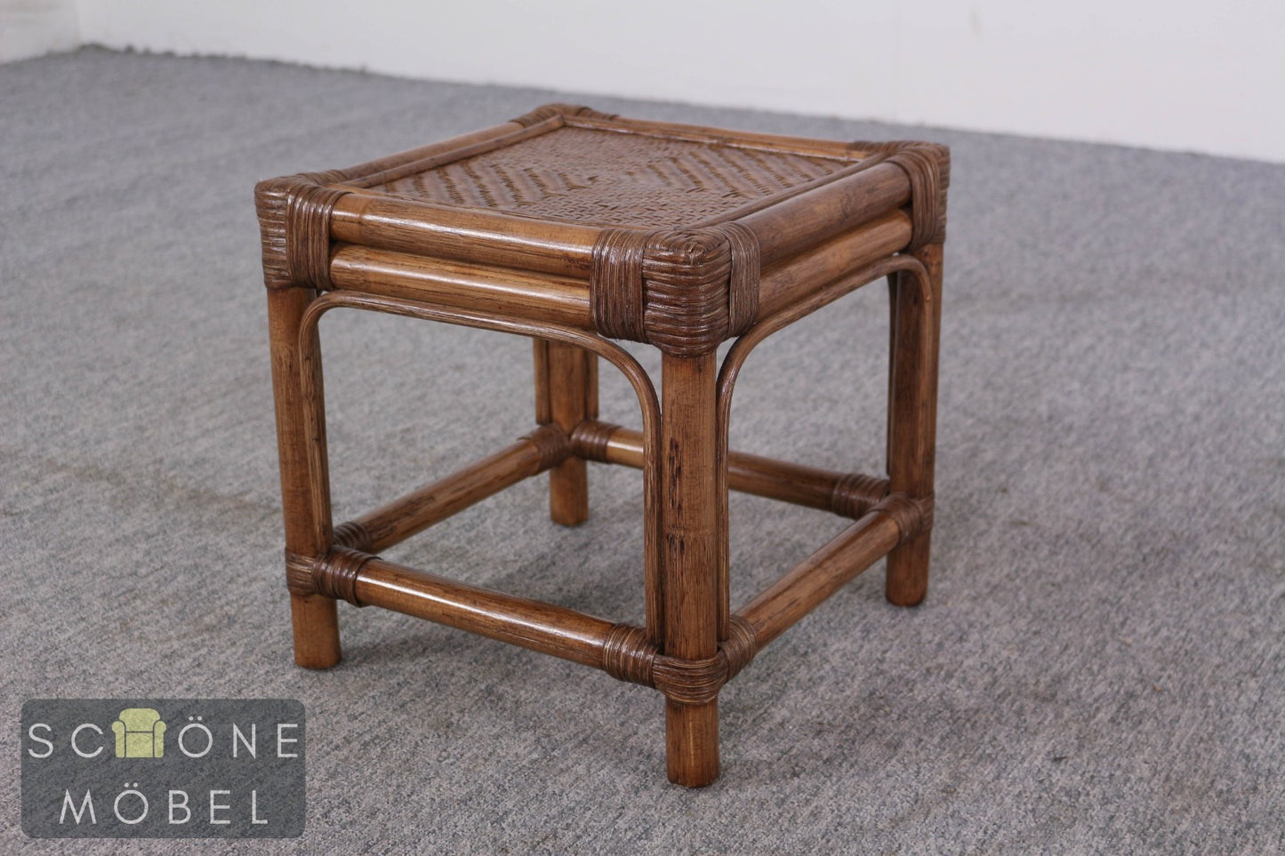 Rattan Beistelltisch Hocker Bambus Korbgeflecht Vintage Boho Kolonialstil