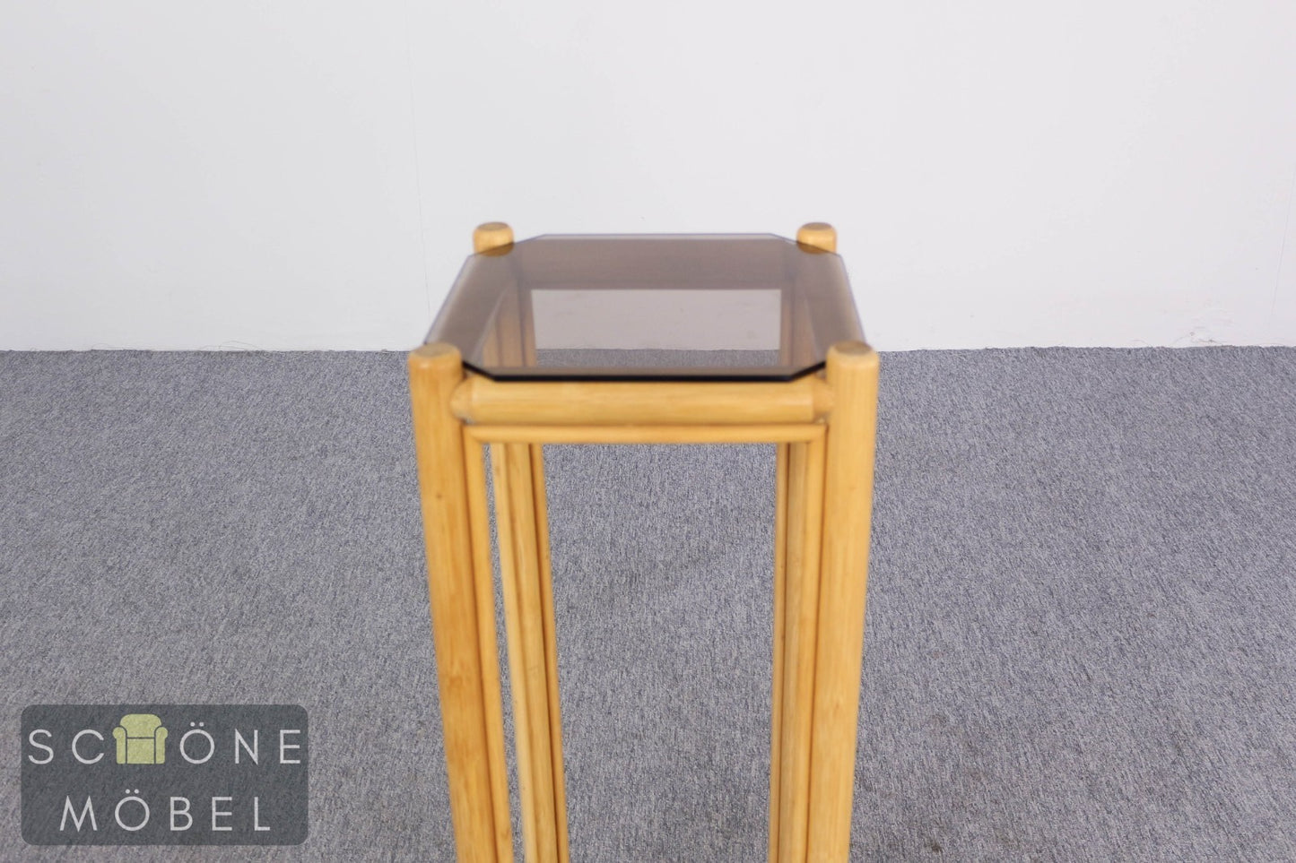 2er Set Blumensäule Rattan Blumenständer Beistelltisch Podest Bambus Vintage