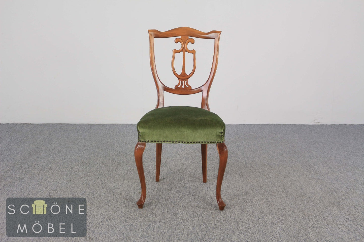 Antik Stil Stuhl Chippendale Esszimmerstuhl Samt Grün Massivholz Rokoko Vintage