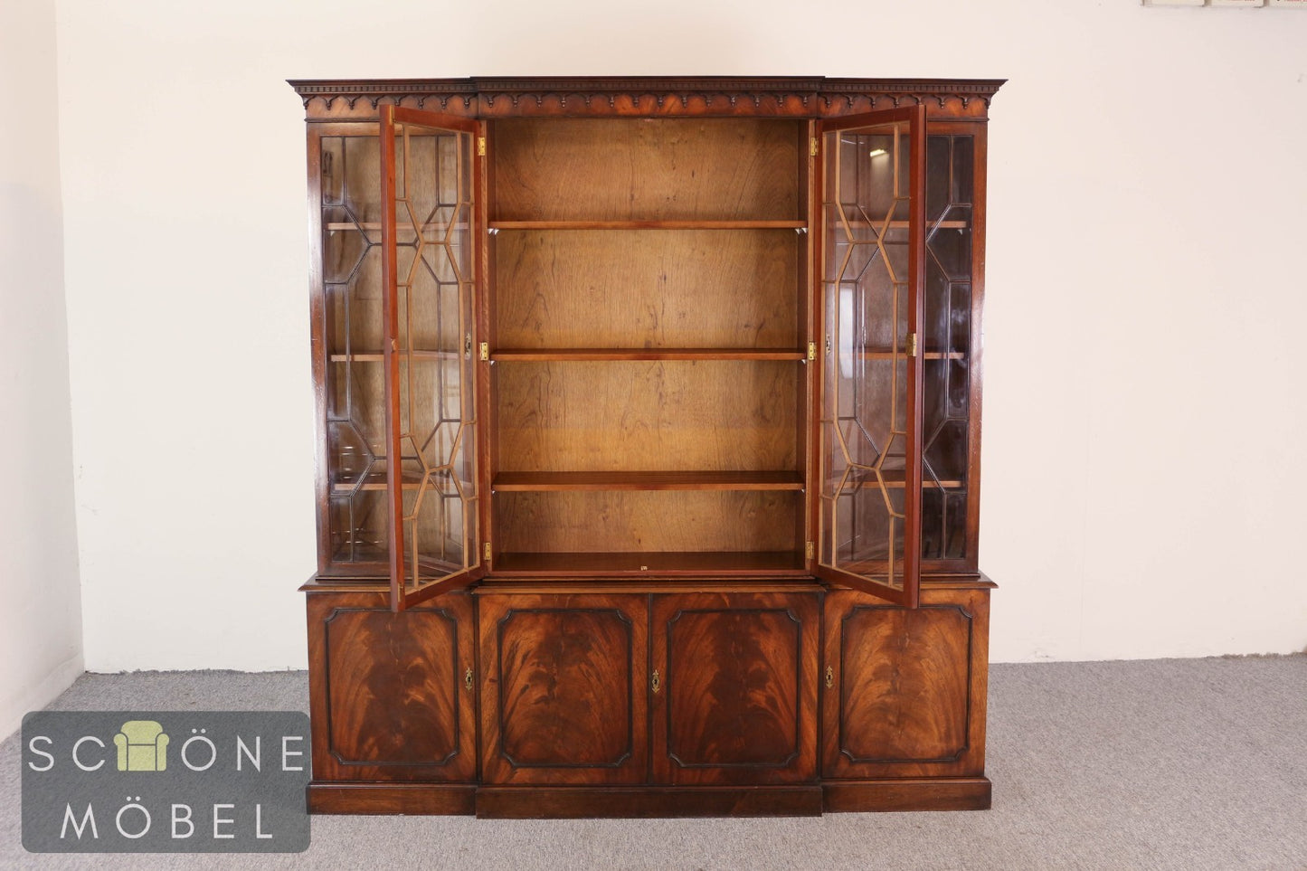 Antiker Mahagoni Bücherschrank Vitrine Bibliothek England Stil massiv Schrank