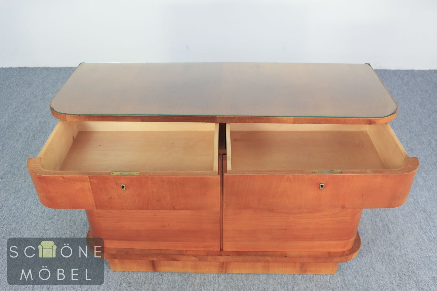 Elegante Art Deco 30er 40er Jahre Anrichte mit Glasplatte – Klassiker Sideboard