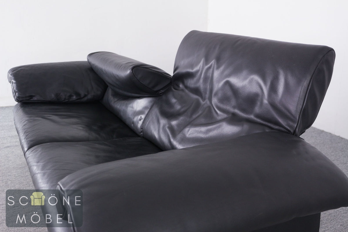 Designer Ledersofa Schwarz Zweisitzer Lounge Sofa im De-Sede Stil