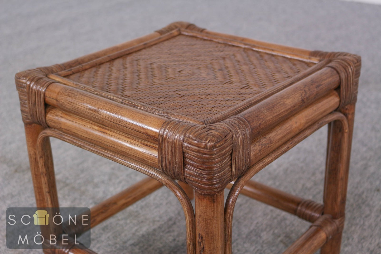 Rattan Beistelltisch Hocker Bambus Korbgeflecht Vintage Boho Kolonialstil