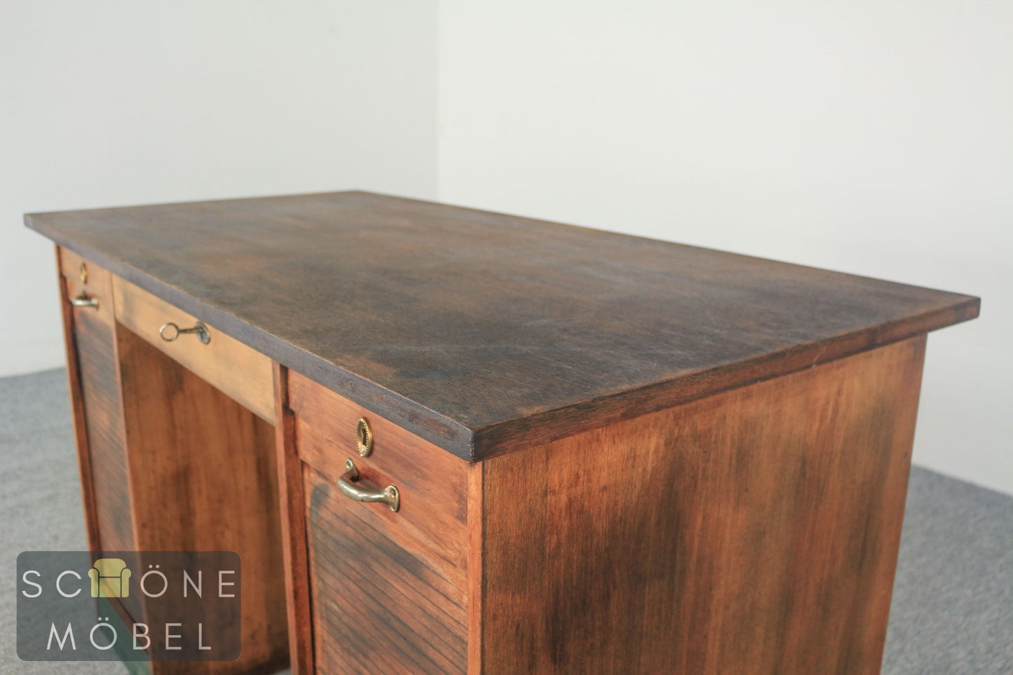 Antik Stil Gründerzeit Schreibtisch Vintage Sekretär Rolladenschrank Tisch