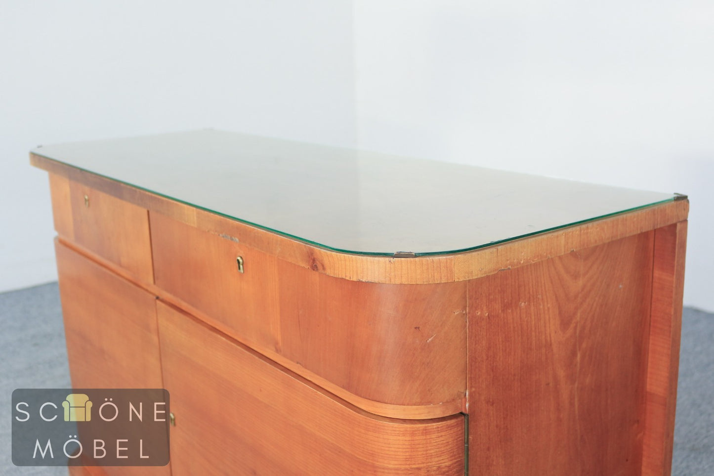 Elegante Art Deco 30er 40er Jahre Anrichte mit Glasplatte – Klassiker Sideboard