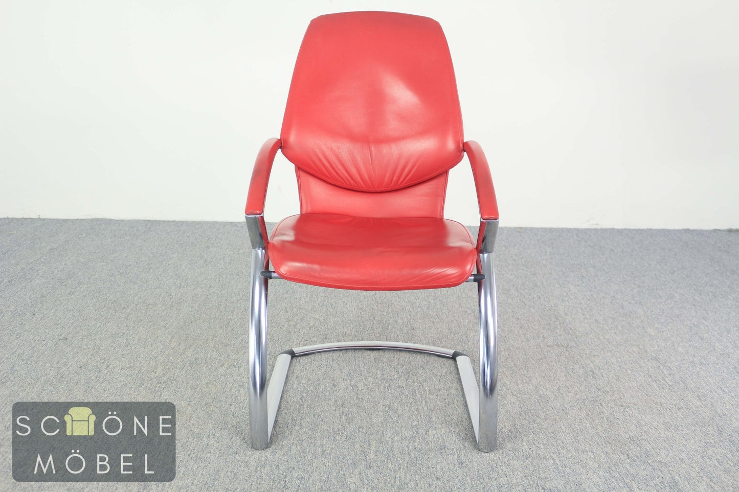 Original Designklassiker 2er Set KOINOR Design Freischwinger Stühle rot – Leder