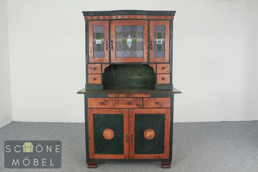 Schöner Antiker Küchenschrank Jugendstil Buffet  Landhaus Massivholz Bleiglas
