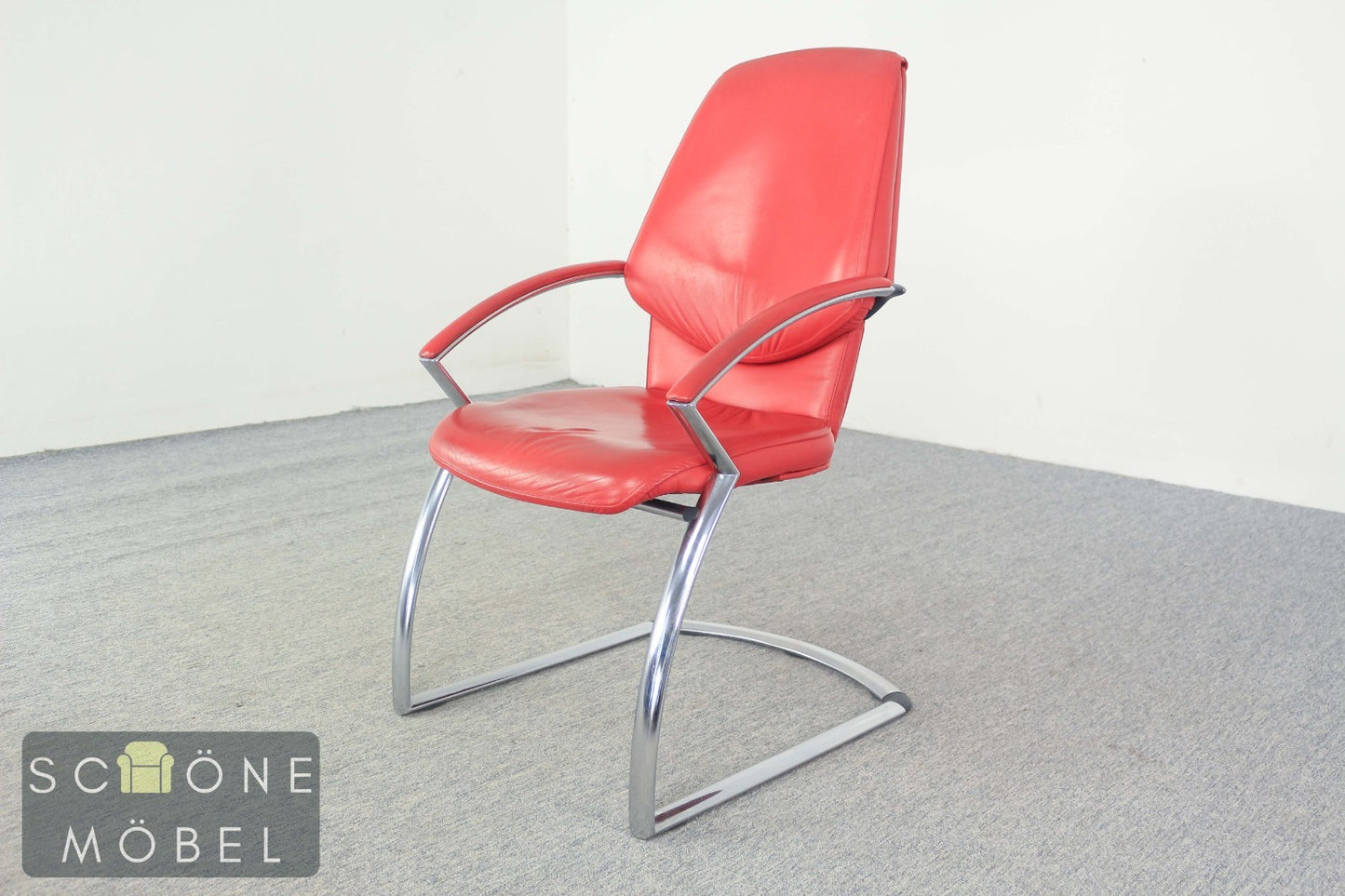 Original Designklassiker 2er Set KOINOR Design Freischwinger Stühle rot – Leder