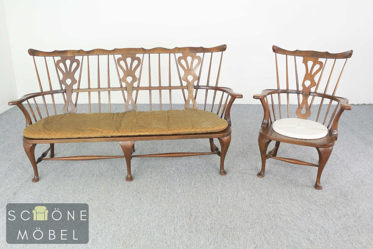 Windsor Sofa Bank 3-Sitzer Holz massiv mit Armlehnen Landhaus Sitzgelegenheit