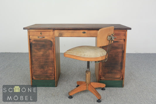 Antik Stil Gründerzeit Schreibtisch Vintage Sekretär Rolladenschrank Tisch