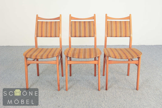 3x Vintage Stuhl Holz Polster Streifen Danish Design Mid Century Esszimmer Chair