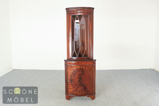 Biedermeier Stil Vitrinen Schrank / Eckschrank Mahagoni Glasvitrine Intarsie