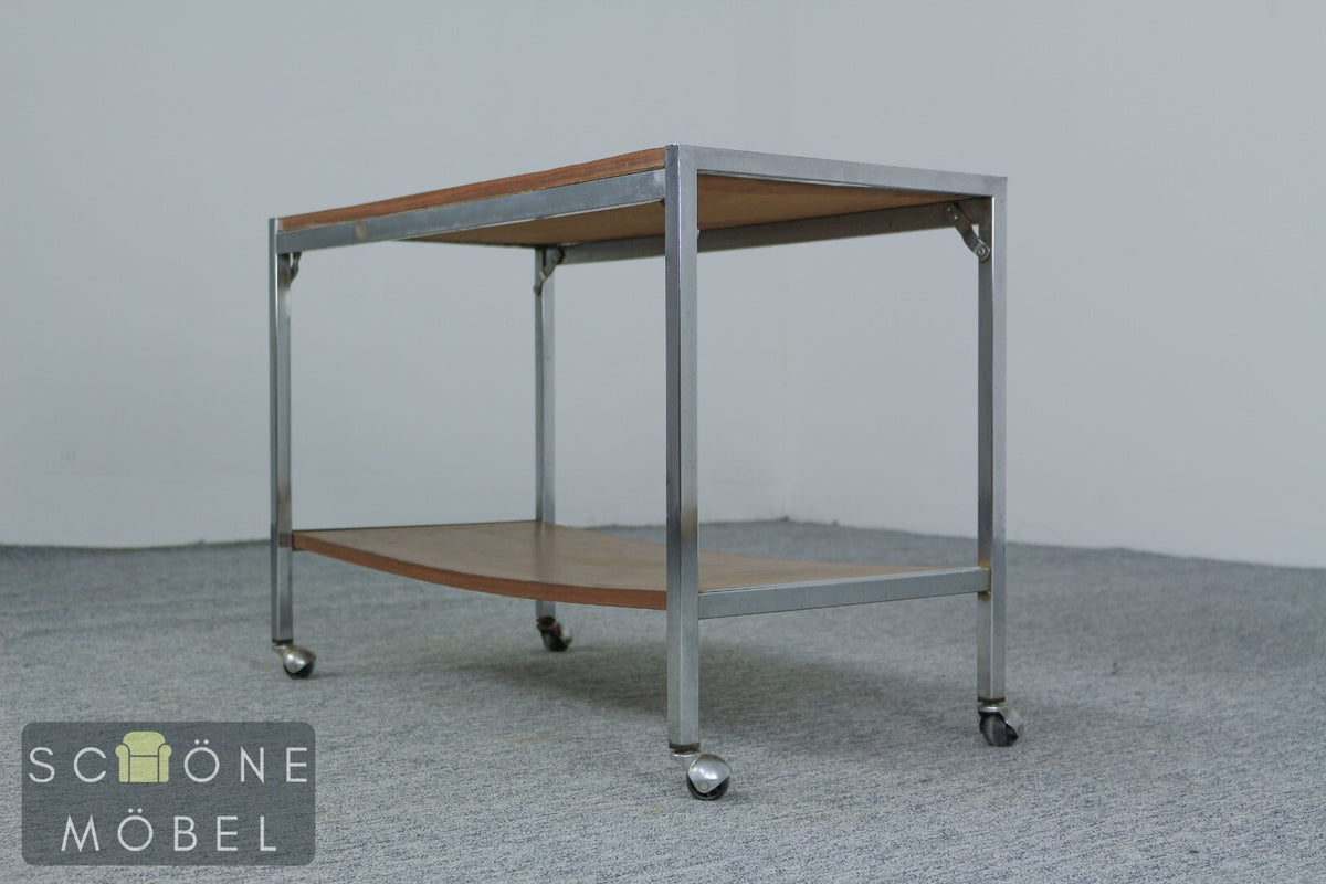 Vintage Beistelltisch Retro Regal Mid-Century Tisch Rollen