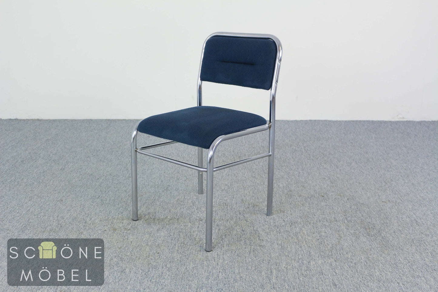 2er Set Design Stuhl Chrom Blau Polsterstuhl Set modern Stapelstuhl Vintage