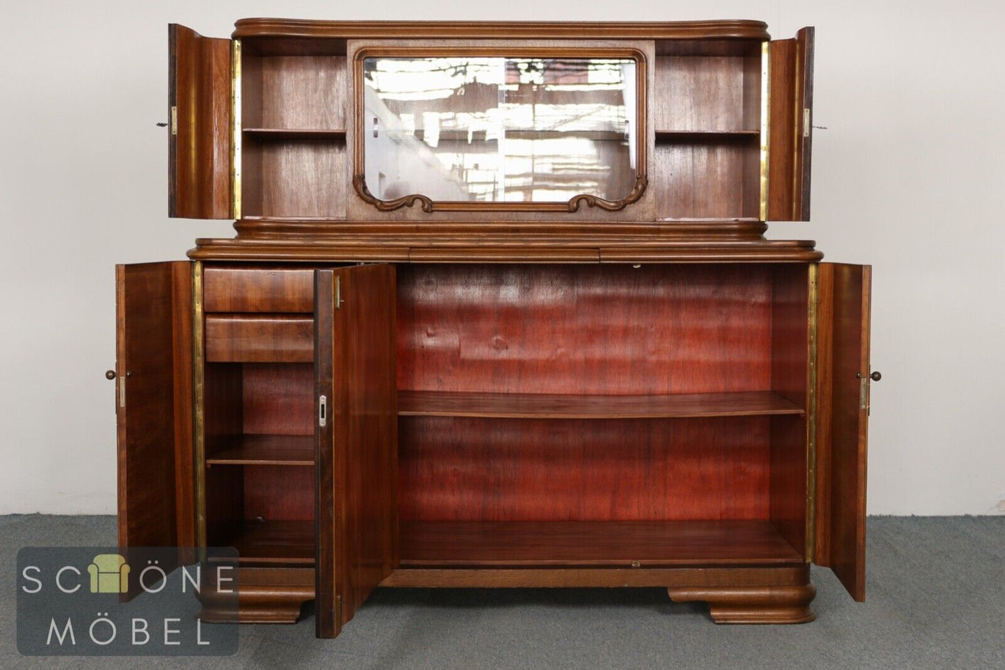 Wunderschönes Art Deco Buffet alter Antik Glasschrank Anrichte Geschirrschrank