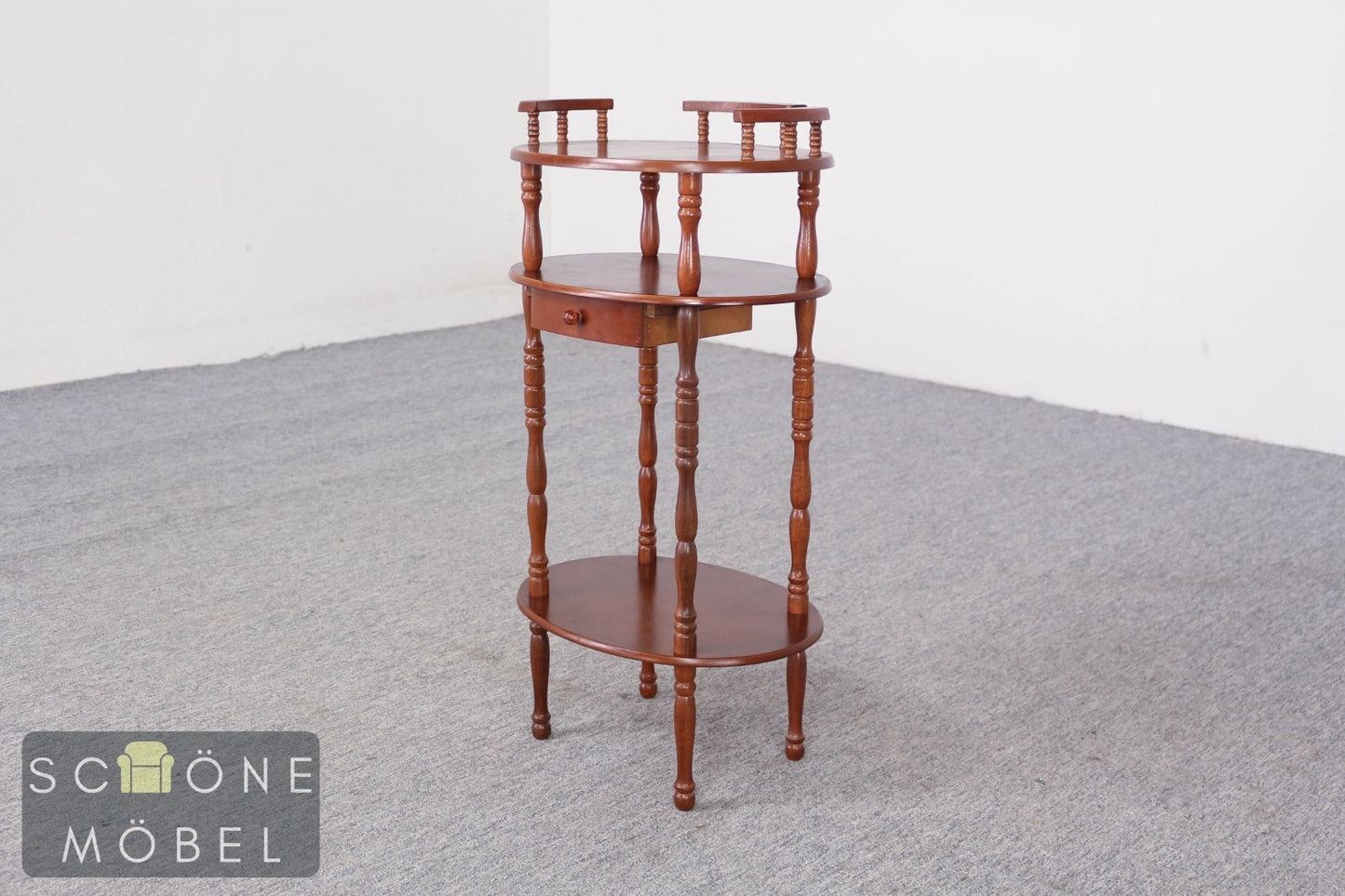 Vintage Beistelltisch rund mit Schublade Etagere Blumenständer Holz