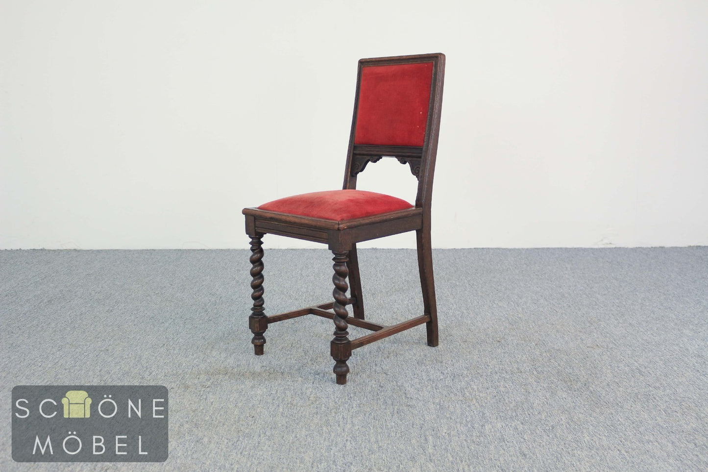 Antiker Holzstuhl Polsterstuhl Akzentstuhl Holzstuhl Samt Rot Vintage