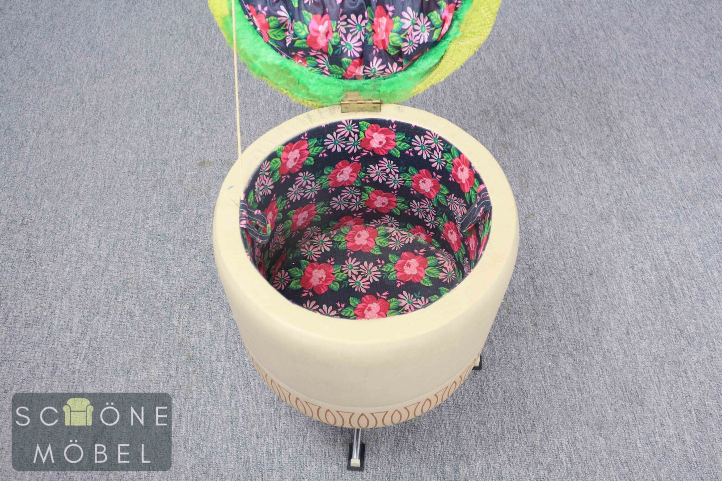 Retro Vintage Stil Fuß Hocker Wäschebehälter Kunstleder bezug Metallgestell