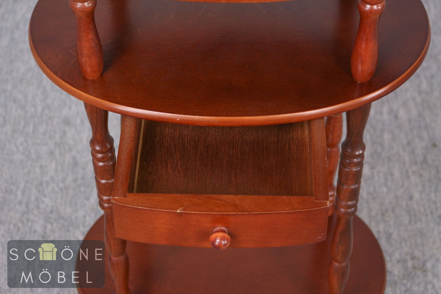 Vintage Beistelltisch rund mit Schublade Etagere Blumenständer Holz
