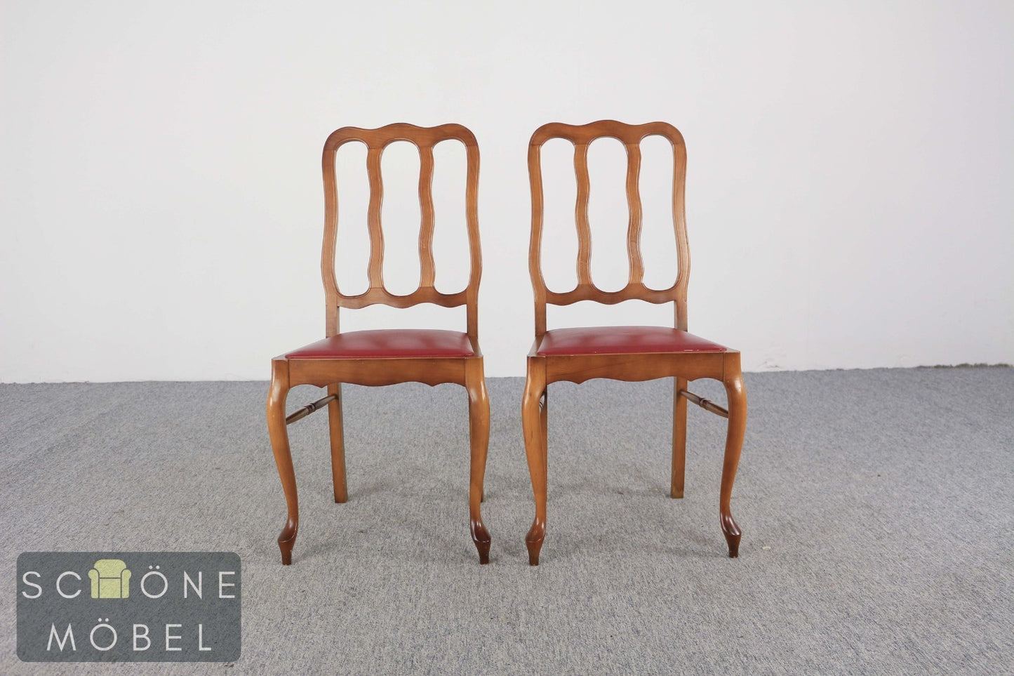 2er Set Vintage Holzstühle Set Vintage Esszimmerstühle mit rotem Leder Holz