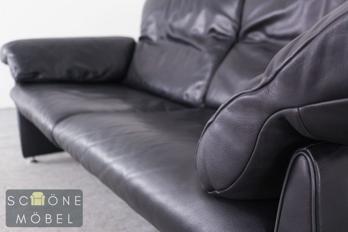 Designer Ledersofa Schwarz Zweisitzer Lounge Sofa im De-Sede Stil