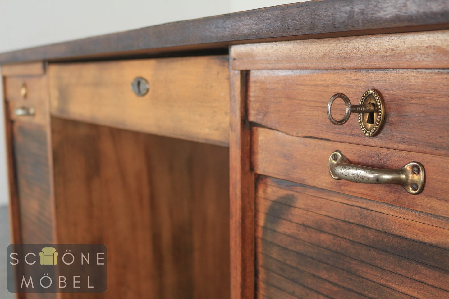 Antik Stil Gründerzeit Schreibtisch Vintage Sekretär Rolladenschrank Tisch