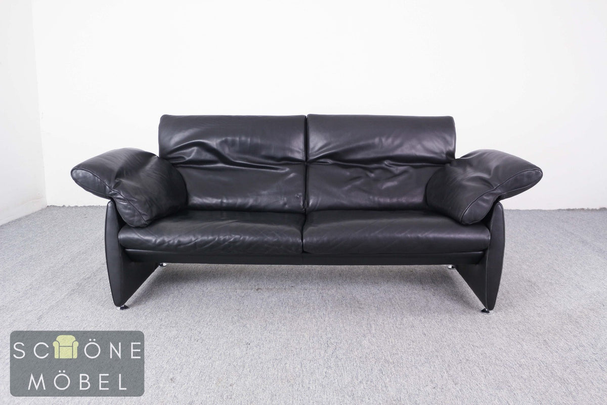 Designer Ledersofa Schwarz Zweisitzer Lounge Sofa im De-Sede Stil