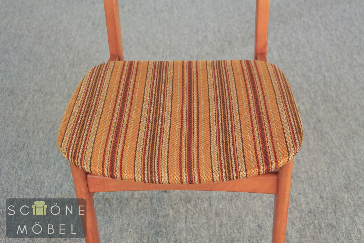 3x Vintage Stuhl Holz Polster Streifen Danish Design Mid Century Esszimmer Chair