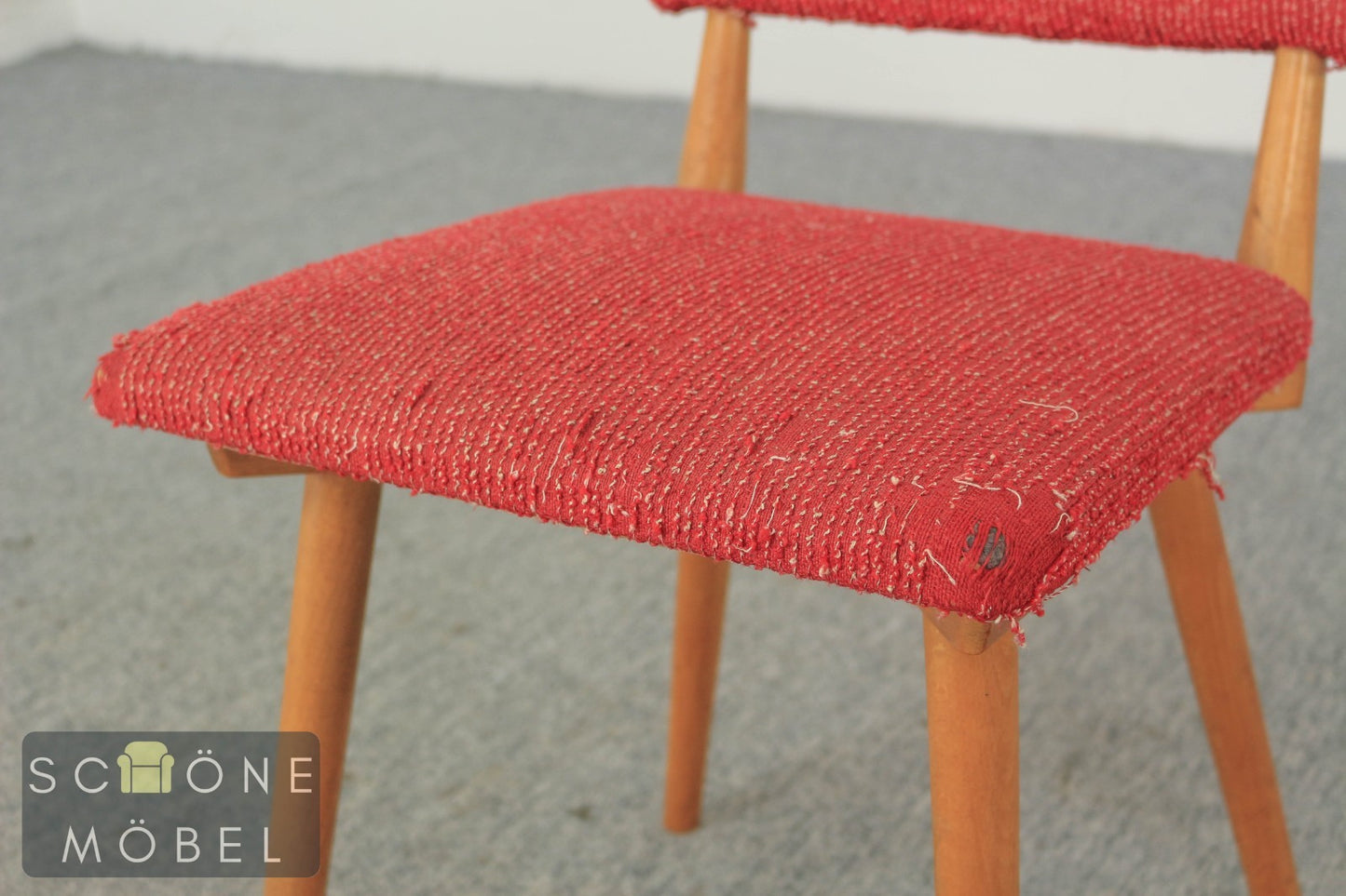 String Designe Mid-Century Esszimmerstuhl – Holzgestell, Stoffpolster, 50er/60er