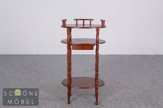 Vintage Beistelltisch rund mit Schublade Etagere Blumenständer Holz