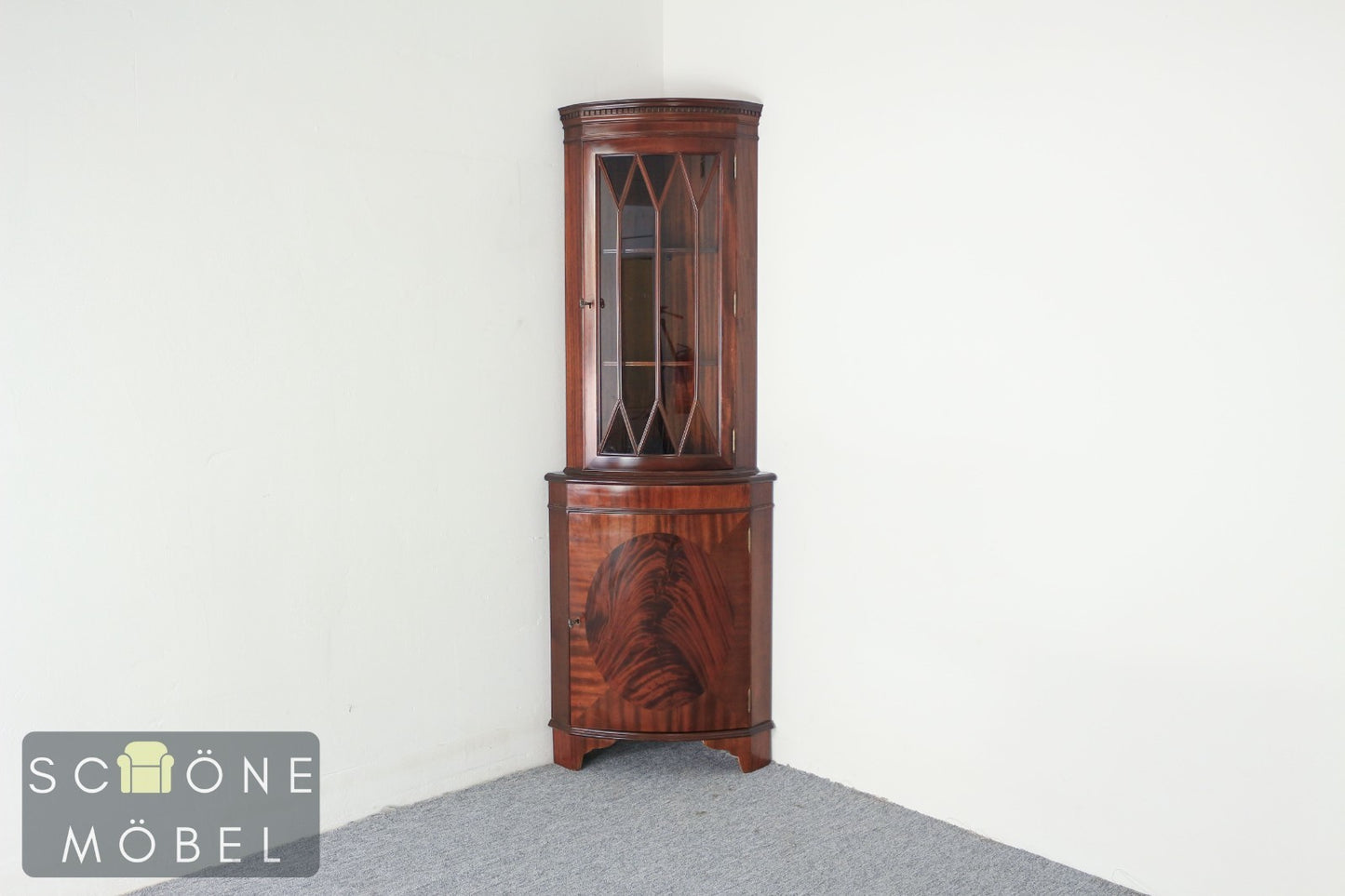 Biedermeier Stil Vitrinen Schrank / Eckschrank Mahagoni Glasvitrine Intarsie