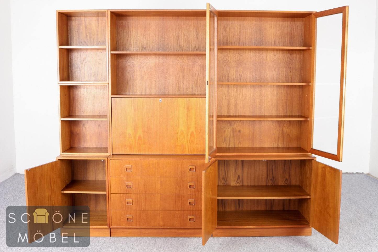 Schrankwand Vitrine Sekretär Danish Design Mid Century Wandschrank Schrank