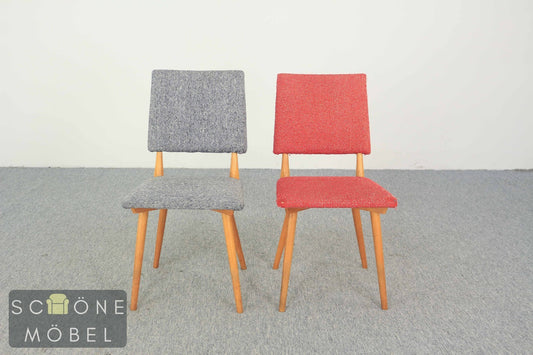 String Designe Mid-Century Esszimmerstuhl – Holzgestell, Stoffpolster, 50er/60er