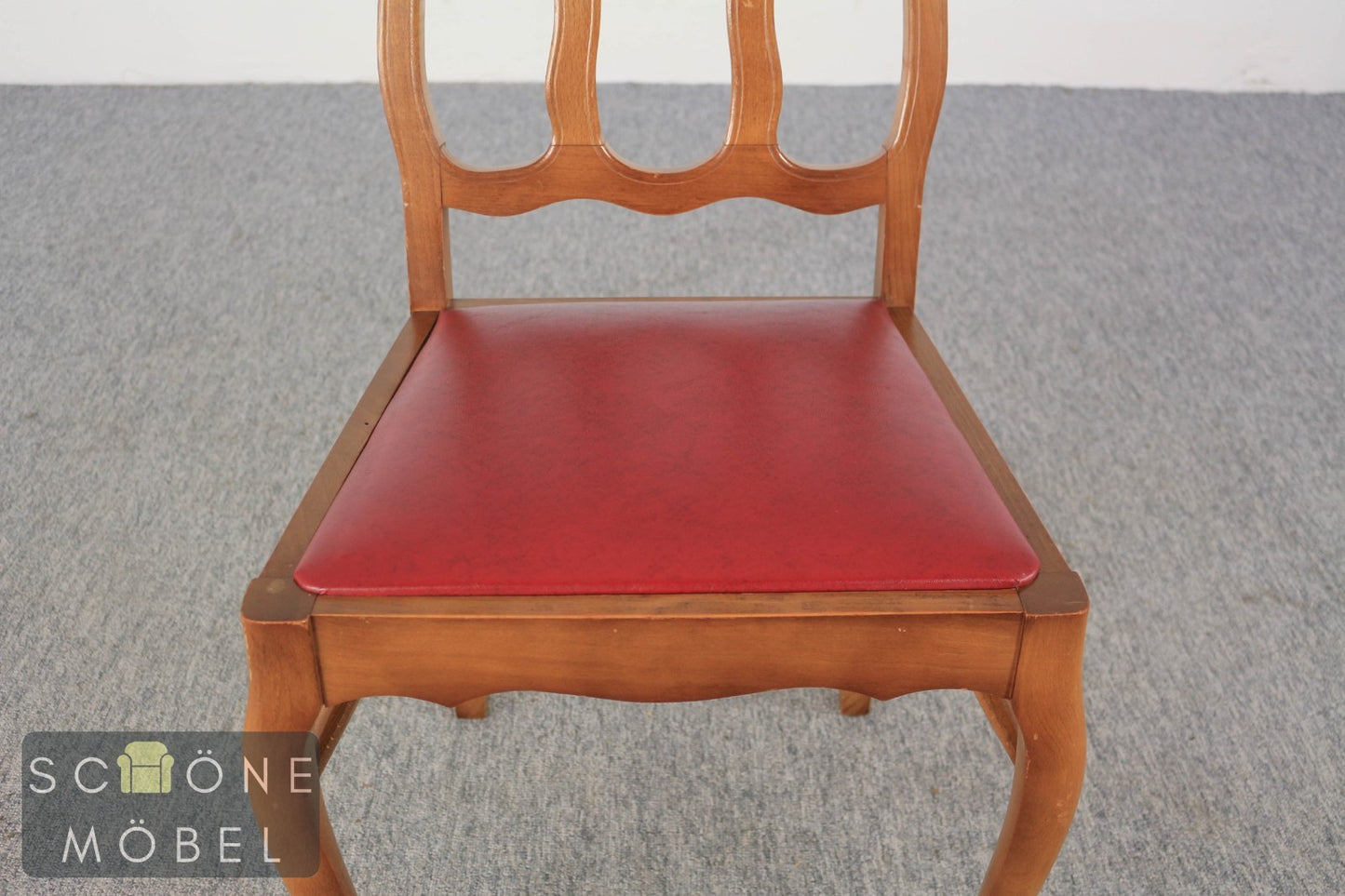 2er Set Vintage Holzstühle Set Vintage Esszimmerstühle mit rotem Leder Holz