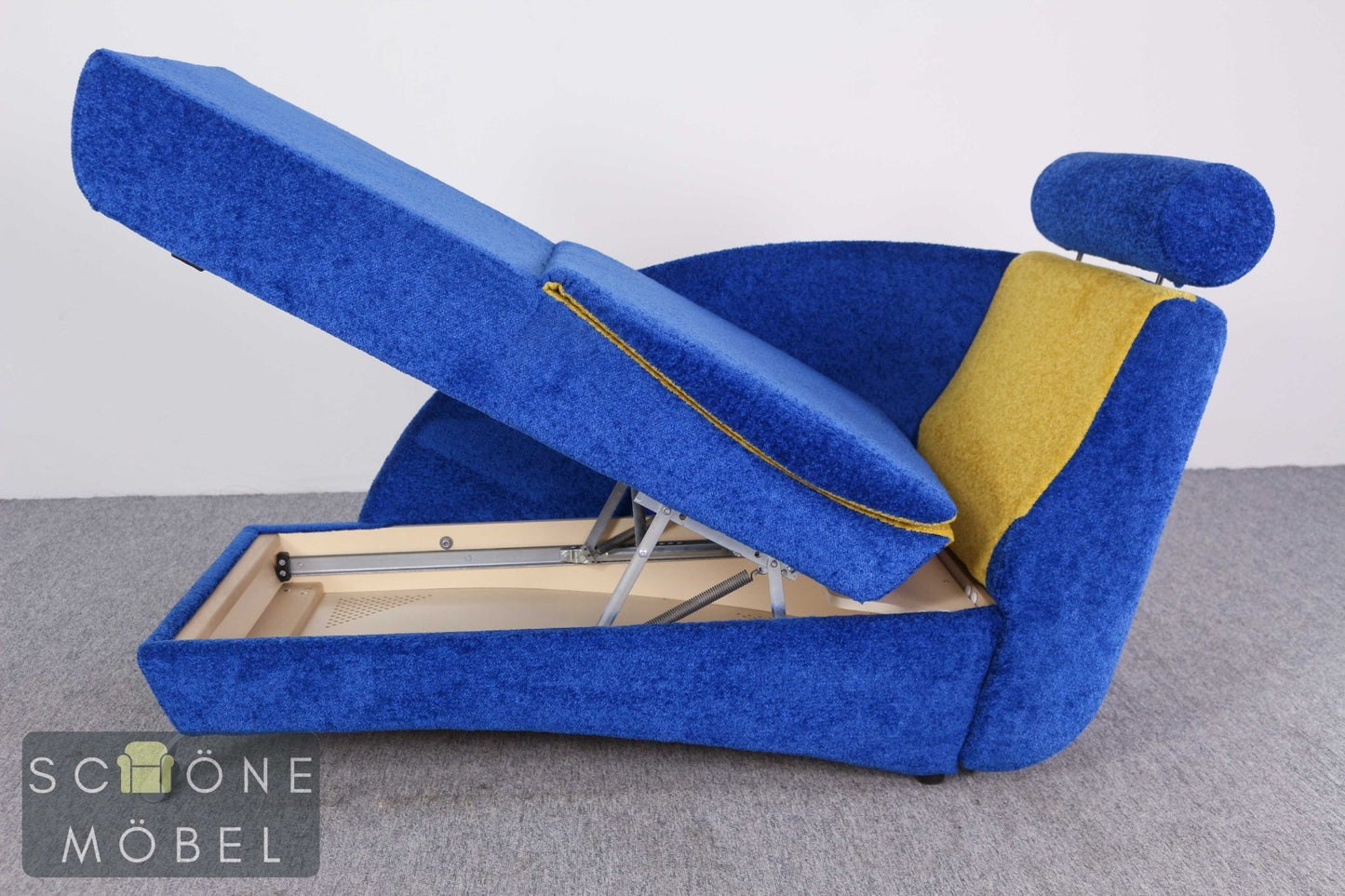 Designer Relaxliege Schlafsessel Blau Gelb Daybed Vintage Postmodern 80er
