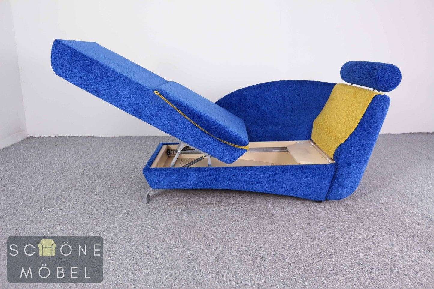 Designer Relaxliege Schlafsessel Blau Gelb Daybed Vintage Postmodern 80er