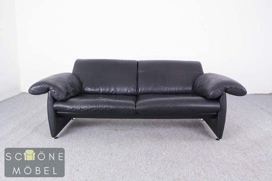 Designer Ledersofa Schwarz Zweisitzer Lounge Sofa im De-Sede Stil