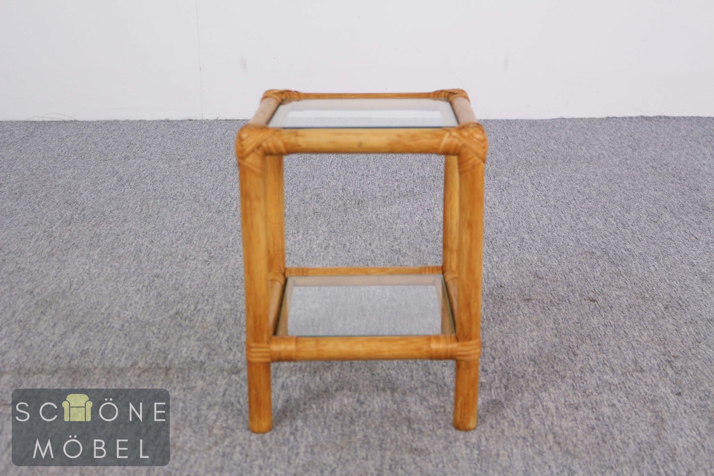 Rattan Beistelltisch Couchtisch Glas Vintage Bambus Boho Mid Century