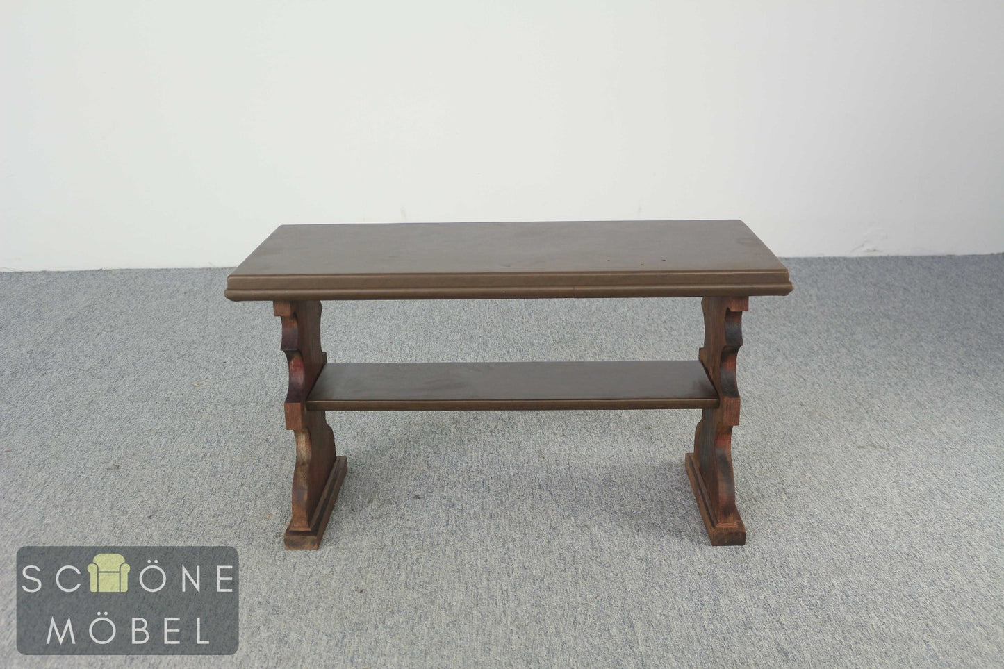 Vintage Couchtisch mit Lederplatte & Ablage Holz Beistelltisch English Design