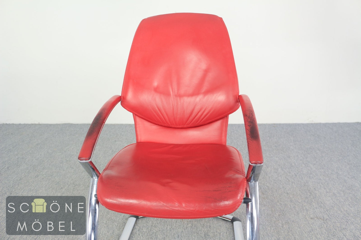Original Designklassiker 2er Set KOINOR Design Freischwinger Stühle rot – Leder