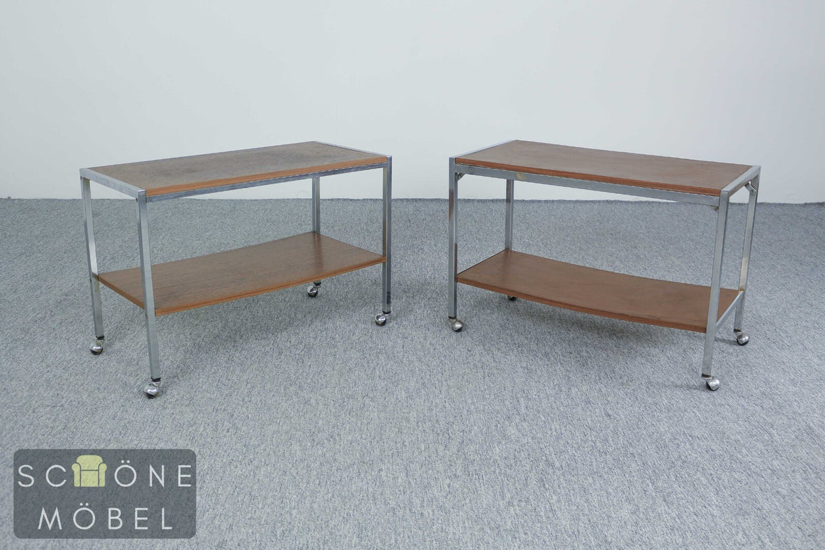 Vintage Beistelltisch Retro Regal Mid-Century Tisch Rollen