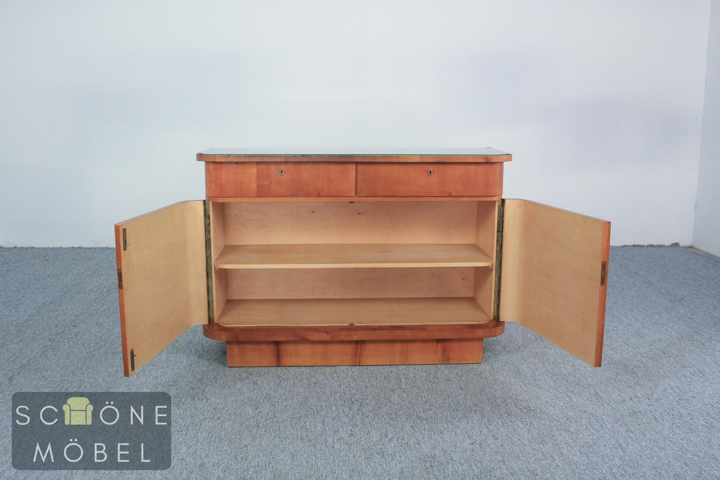 Elegante Art Deco 30er 40er Jahre Anrichte mit Glasplatte – Klassiker Sideboard