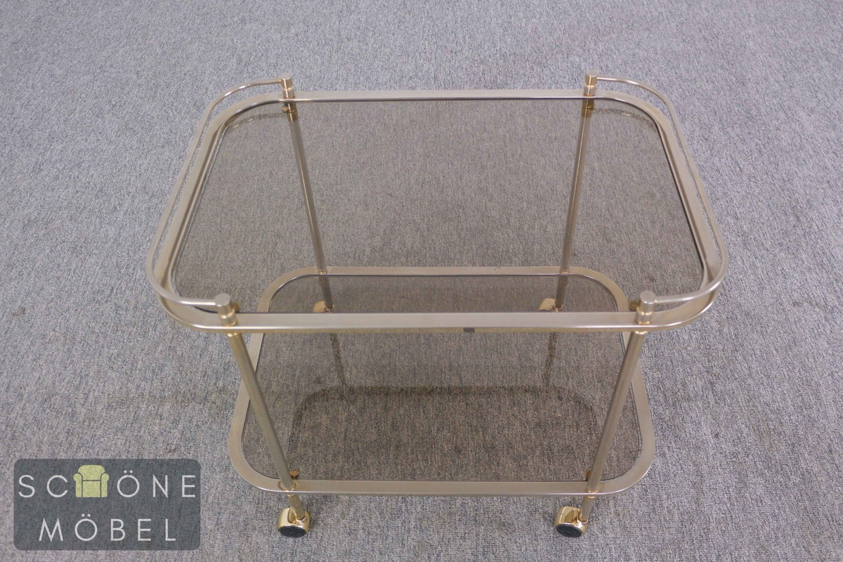 Servierwagen Barwagen Messing Rauchglas Vintage Hollywood Regency