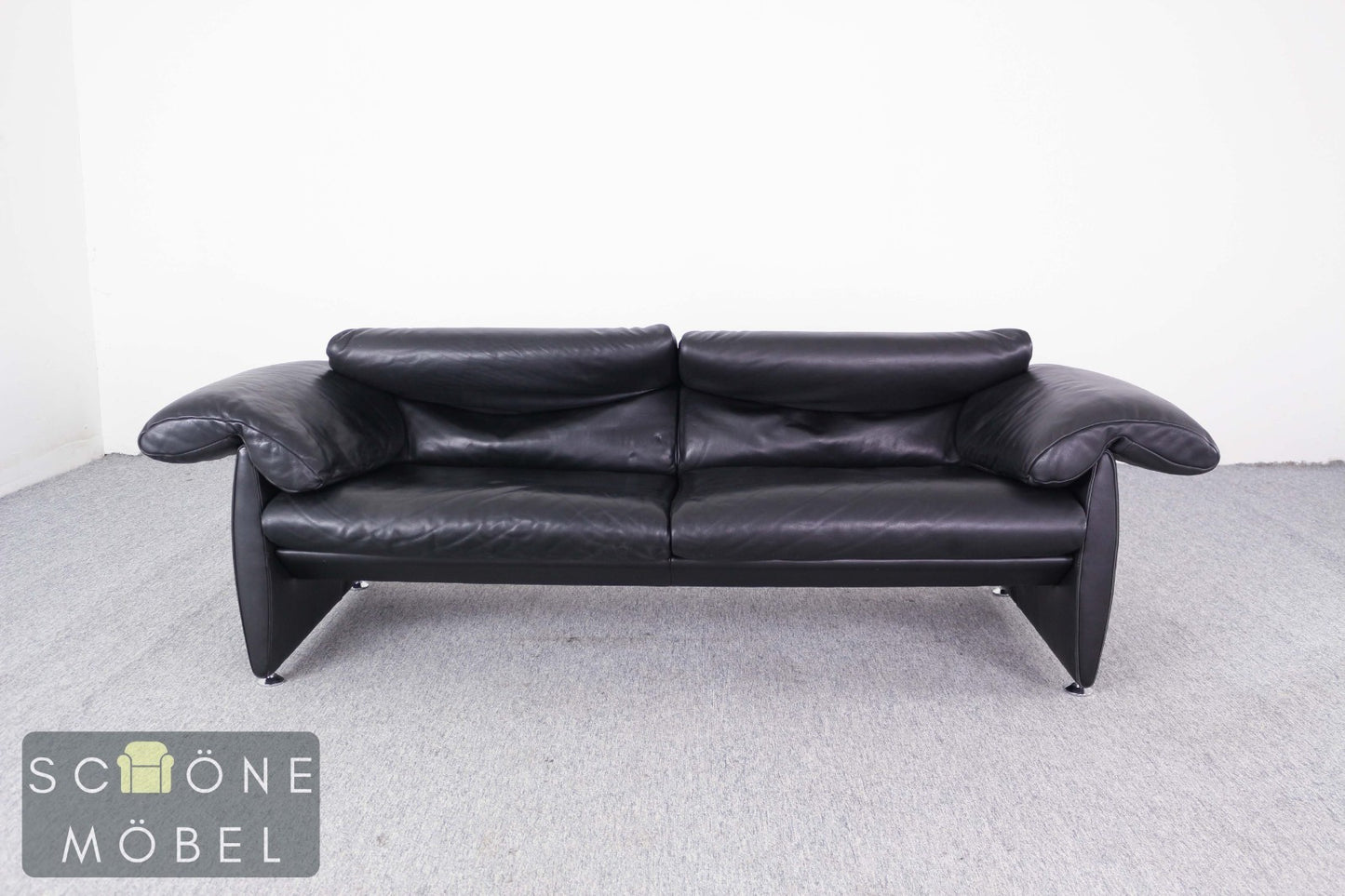 Designer Ledersofa Schwarz Zweisitzer Lounge Sofa im De-Sede Stil
