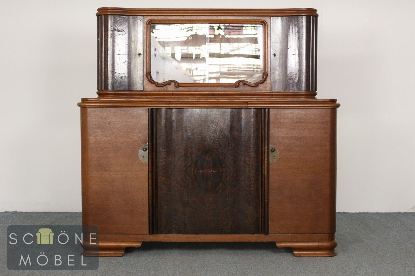 Wunderschönes Art Deco Buffet alter Antik Glasschrank Anrichte Geschirrschrank