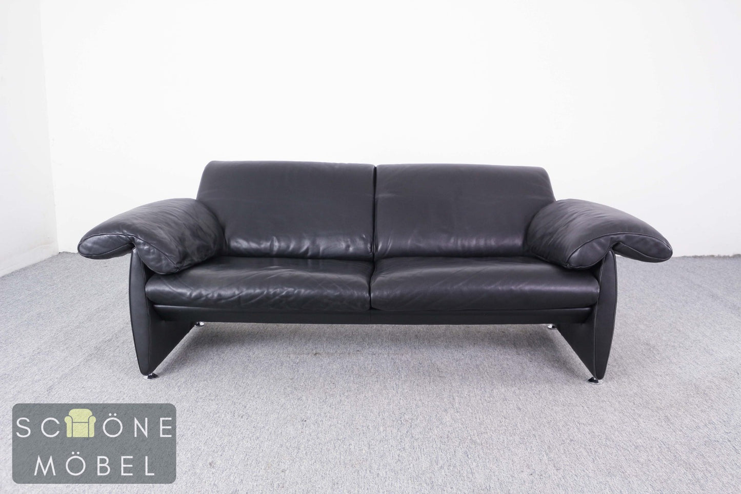 Designer Ledersofa Schwarz Zweisitzer Lounge Sofa im De-Sede Stil