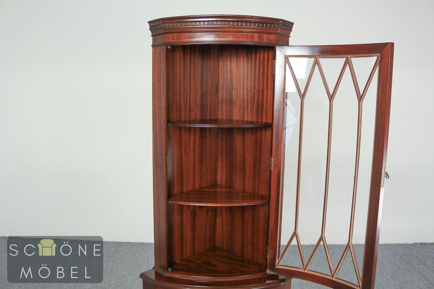 Biedermeier Stil Vitrinen Schrank / Eckschrank Mahagoni Glasvitrine Intarsie